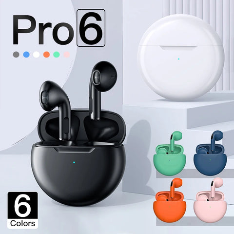 Pro 6 TWS Bluetooth Earbuds - Stereo Sound & Charging Case